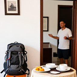 Caribbean Holidays, Cuba Backpacking February, A friendly Cuban guesthouse interior with a backpack, local breakfast and a host welcoming travellers