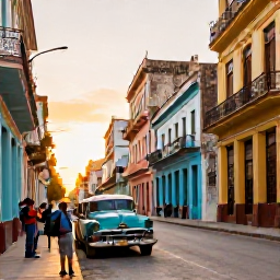 Caribbean Holidays, Cuba Backpacking January, A backpacker exploring Havana&rsquo;s historic streets at sunset, with vintage American cars, colourful facades and musicians nearby