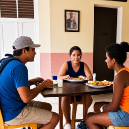 Caribbean Holidays, Cuba Backpacking January, A backpacker sharing a meal and conversation with Cuban locals in a welcoming family-run restaurant
