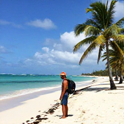 Caribbean Holidays, Cuba Backpacking January, A relaxed backpacker on a white sandy beach in Varadero, Cuba, with turquoise water and palm trees