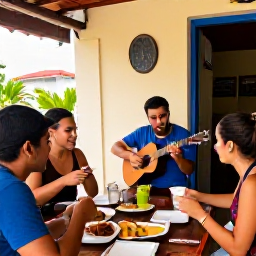 Caribbean Holidays, Cuba Backpacking, Travellers sharing a meal and listening to live Cuban music in a welcoming local restaurant