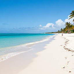 Caribbean Holidays, Cuba Beach Holidays, A wide sandy beach in Varadero, Cuba, with clear turquoise water, palm trees and bright March sunshine