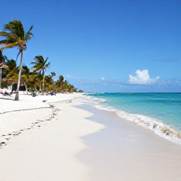 Caribbean Holidays, Cuba Beach Holidays, A wide white-sand beach in Varadero, Cuba, with turquoise Caribbean water, palm trees and gentle October sunlight