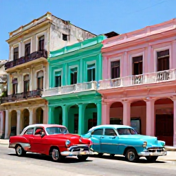 Caribbean Holidays, Cuba Beach Holidays, Colourful classic American cars beside pastel colonial buildings in Old Havana on a sunny April day