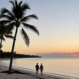 Caribbean Holidays, Cuba Beach Holidays, Couple walking along Varadero beach in Cuba at sunset, with calm water, soft golden light and palm-fringed sand
