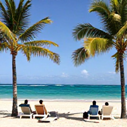 Caribbean Holidays, Cuba Beach Holidays, Relaxed Cuban beach resort with sun loungers, palm-fringed sand and guests enjoying the warm turquoise Caribbean Sea