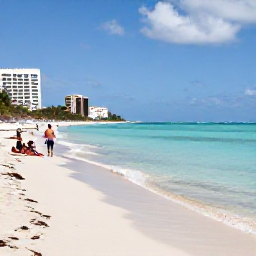 Caribbean Holidays, Cuba Beach Holidays, Travellers relaxing on the sandy shoreline of Varadero, Cuba, with calm shallow turquoise water and gentle April sunshine