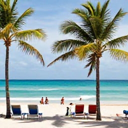 Caribbean Holidays, Cuba Beach Holidays, Travellers relaxing on Varadero beach in Cuba during February, with sun loungers, calm blue sea and gently swaying palms