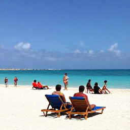 Caribbean Holidays, Cuba Beach Holidays, Travellers relaxing on Varadero Beach in October, with sun loungers, clear blue water and a calm tropical coastline
