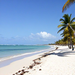 Caribbean Holidays, Cuba Beach Holidays, Wide white-sand beach in Varadero, Cuba, with calm turquoise water, palm trees and bright January sunshine