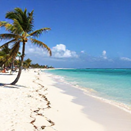 Caribbean Holidays, Cuba Beach Holidays, Wide white-sand beach in Varadero, Cuba, with clear turquoise sea, palm trees and bright July sunshine