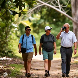 Caribbean Holidays, Cuba Birdwatching April, Birdwatchers walking quietly along a forest trail in Cuba with binoculars, guided by a local expert