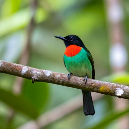 Caribbean Holidays, Cuba Birdwatching, Birdwatcher walking through a tropical Cuban forest in August, spotting a tiny colourful bird on a branch