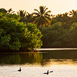 Caribbean Holidays, Cuba Birdwatching February, Colourful Cuban birds in a sunlit wetland at dawn, with mangroves and calm water