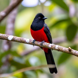 Caribbean Holidays, Cuba Birdwatching Holidays, Cuban trogon perched on a branch in a lush forest in eastern Cuba, natural morning light