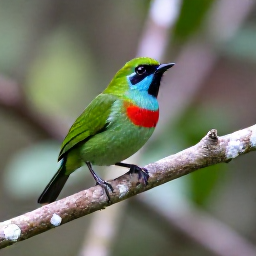 Caribbean Holidays, Cuba Birdwatching July, Cuban Tody with bright green feathers and red throat perched on a branch in a forest in Cuba