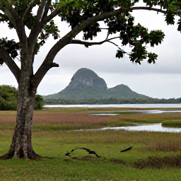 Caribbean Holidays, Cuba Birdwatching June, Peaceful Cuban countryside birdwatching scene with tropical trees, wetlands and distant limestone hills