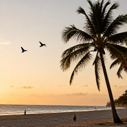 Caribbean Holidays, Cuba Birdwatching June, Relaxed evening beside the Cuban coast after a day of birdwatching, with warm light and palm trees