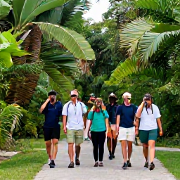 Caribbean Holidays, Cuba Birdwatching March, Guided birdwatching group walking through a Cuban national park with binoculars and an expert local guide
