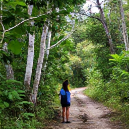 Caribbean Holidays, Cuba Birdwatching November, Birdwatcher on a forest path in eastern Cuba surrounded by native trees, Cuban trogon and colourful birds in the canopy