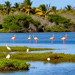 Caribbean Holidays, Cuba Birdwatching November, Colourful Cuban wetlands with flamingos, herons and egrets beside shallow lagoons, viewed from a nature trail