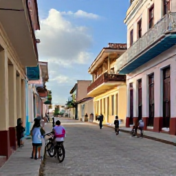 Caribbean Holidays, Cuba Birdwatching October, Relaxed Cuban town street with colonial buildings, bicycles and a small birdwatching group enjoying the afternoon