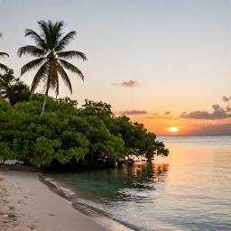 Caribbean Holidays, Cuba Birdwatching September, Peaceful Cuban coastal landscape at sunset, with mangroves, palms and calm water, suitable as a destination photograph