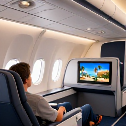 Caribbean Holidays, Cuba Business Class, Business class traveller relaxing in a comfortable aircraft seat on a flight to Cuba, elegant cabin lighting and tropical destination imagery
