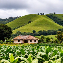 Caribbean Holidays, Cuba Business Class, Cuban countryside with lush green hills, a tobacco field and a traditional farmhouse near Vi&ntilde;ales