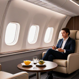 Caribbean Holidays, Cuba Business Class, Elegant airport lounge before a flight to Cuba, traveller enjoying refreshments, comfortable seating and large windows overlooking aircraft