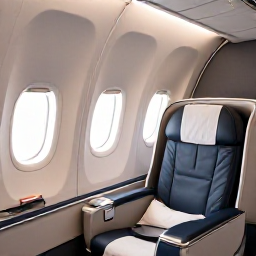 Caribbean Holidays, Cuba Business Class, Modern business class cabin on a long-haul flight to Cuba, comfortable lie-flat seats, soft lighting and a relaxed traveller by the window