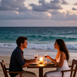 Caribbean Holidays, Cuba Couples Holidays, Couple enjoying a candlelit dinner beside the sea in Cuba, tropical evening, gentle waves and relaxed atmosphere