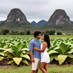 Caribbean Holidays, Cuba Couples Holidays, Couple enjoying a scenic Cuban countryside excursion among green tobacco fields and dramatic limestone hills near Vi&ntilde;ales