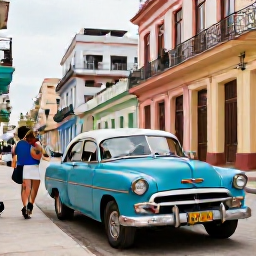 Caribbean Holidays, Cuba Couples Holidays, Couple exploring colourful colonial streets and classic American cars in Havana, Cuba, during a warm September day