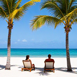 Caribbean Holidays, Cuba Couples Holidays, Romantic beachfront resort in Varadero, Cuba, with white sand, palm trees, sun loungers and a couple enjoying the sea view