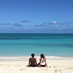 Caribbean Holidays, Cuba Couples October, Couple relaxing on a white sandy beach beside clear turquoise Caribbean sea in Varadero