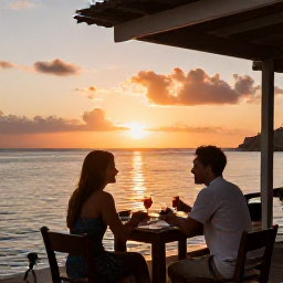 Caribbean Holidays, Cuba Couples October, Cuban sunset over the Caribbean with a couple dining outdoors at a small atmospheric restaurant