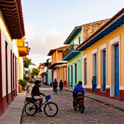 Caribbean Holidays, Cuba Culture Holidays, Colourful colonial street in Trinidad, Cuba, with cobbled paving, bicycles and locals in the warm afternoon light