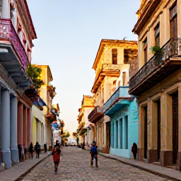 Caribbean Holidays, Cuba Culture Holidays, Visitors exploring cobbled streets and restored colonial buildings in Old Havana during warm late afternoon light