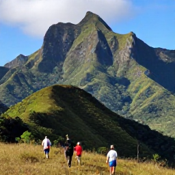 Caribbean Holidays, Cuba December Adventures, Travellers hiking through lush green mountains in the Sierra Maestra, Cuba, with rugged peaks and tropical vegetation