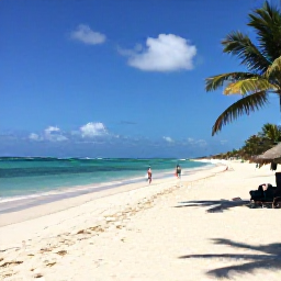 Caribbean Holidays, Cuba December Holidays, Elegant luxury resort on a sunny Cuban beach in December, turquoise sea, white sand, palm trees and relaxed travellers