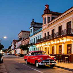 Caribbean Holidays, Cuba December Holidays, Havana luxury travel scene with classic American cars, colourful colonial buildings, rooftop bar and evening city lights