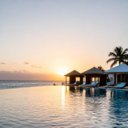 Caribbean Holidays, Cuba December Holidays, Luxury beachfront hotel in Varadero at sunset, infinity pool, private cabanas and calm Caribbean water