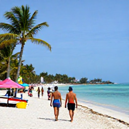 Caribbean Holidays, Cuba December Holidays, Travellers walking along Varadero beach in December with calm blue sea, palm trees and colourful Cuban beach life