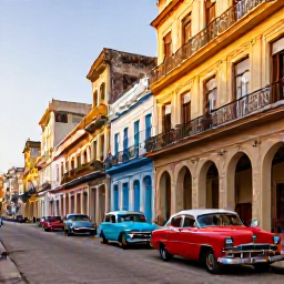 Caribbean Holidays, Cuba December Tours, Havana street scene in December with colourful classic American cars, colonial buildings and warm evening light
