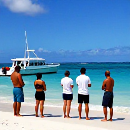 Caribbean Holidays, Cuba Diving December, Friendly Cuban dive guide briefing holidaymakers beside a tropical shoreline before a boat excursion
