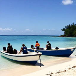 Caribbean Holidays, Cuba Diving February, A relaxed Cuban seaside dive centre with scuba equipment, small boats and divers preparing for a reef excursion under sunny skies