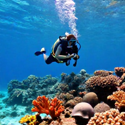 Caribbean Holidays, Cuba Diving February, Clear turquoise Caribbean water over a colourful coral reef in Cuba, with a scuba diver exploring tropical marine life in bright February sunshine