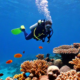 Caribbean Holidays, Cuba Diving February, Scuba divers descending beside a healthy coral reef near Cuba, surrounded by angelfish, parrotfish and clear blue water
