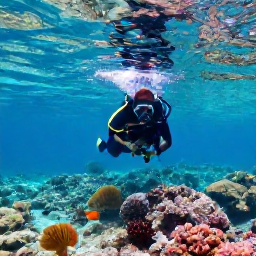 Caribbean Holidays, Cuba Diving January, Clear turquoise Caribbean water over a colourful coral reef near Cuba, with a scuba diver exploring tropical marine life in bright January sunshine